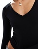 Bershka v-neck long sleeve top in black