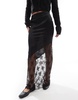 ASOS DESIGN satin maxi skirt with lace insert in black