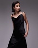 Topshop cowl neck tie shoulder midi slip dress in black