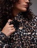 Topshop borg leopard funnel neck zip thru fleece in brown