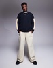 ASOS DESIGN super oversized crew neck sweater with arm stripe detailing in navy