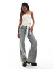 Only belted corset denim top in ecru