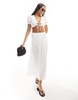 Bershka puff sleeve tie front cotton top in white