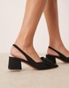 ASOS DESIGN Symphony bow slingback mid block heeled shoes in black linen