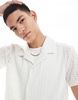 Brave Soul open knit textured short sleeve shirt in white