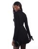 Miss Selfridge satin bow detail high neck flare dress in black