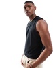 ASOS DESIGN linen look boxy tank top in black