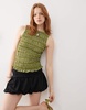 Amy Lynn Cher shirred top in green plaid