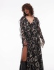 Topshop long sleeve ruffle midi dress in mono floral