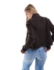 Brave Soul zip front ribbed sweater in dark brown