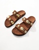 4th & Reckless gold shell embellished double strap flat sandals in faux suede brown