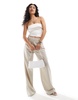 Bershka satin fold over bandeau top in ecru