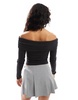 Bershka ribbed bardot top in dark gray