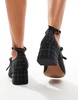 ASOS DESIGN Wide Fit Socco mid block heeled mary jane shoes in plaid