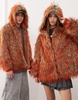 COLLUSION unisex overhead fur coat in orange