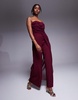 ASOS DESIGN bandeau chiffon bodice tailored pants jumpsuit in burgundy