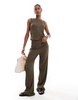 Brave Soul textured button down tank top in brown - part of a set