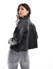 Mango boxy leather look jacket in black