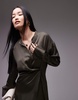 ARKET midi shirt dress with asymmetric drape detail in khaki green