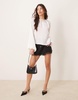 ASOS DESIGN satin volume sleeve blouse in ivory