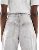 Bershka ultra wide leg jeans in light gray