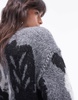 Topshop knitted large floral oversized sweater in gray