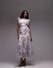 & Other Stories maxi dress with ruffle edging and low back in vintage landscape print