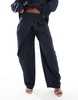 Bershka wide leg tailored pants in navy stripe - part of a set