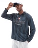 Bershka retro striped sports sweatshirt in navy blue