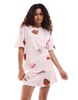 ASOS DESIGN chocolate strawberry oversized tee & shorts pajama set in pink