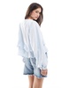 ASOS DESIGN long sleeve tie front ruffle hem top in blue stripe