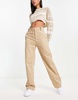 Bershka high waisted straight leg pants in sand