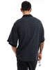 ADPT oversized camp collar shirt with boarder print in gray