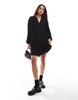 Vero Moda v-neck smock mini dress with puff sleeves in black