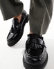 Bershka faux leather tassel loafers in black