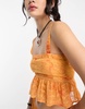 Reclaimed Vintage frill hem top with eyelet detail in washed orange - part of a set