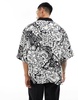 ASOS DESIGN boxy oversized revere shirt in black and white floral print