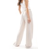 Bershka tie waist wide leg linen pants in ecru stripe