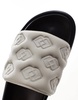 ASOS DESIGN sandal slides in gray emboss with chunky sole