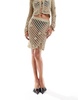 ASOS DESIGN knit mini skirt in metallic yarn with crochet floral embellishment - part of a set