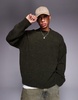 ASOS DESIGN oversized boxy fit textured knit crew neck sweater in olive