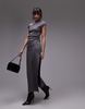 Topshop jersey twisted shoulder maxi dress in charcoal