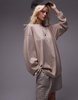 Topshop premium seam detail long sleeve skater tee in oat heather