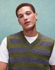 ASOS DESIGN fluffy knitted stripe vest in khaki