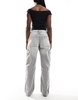 Bershka high waisted cargo jeans in washed gray