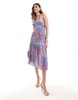 Anaya tie back satin midaxi dress in tropical blue floral