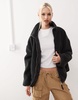 Monki long sleeve zip up fleece with contrasting trims in black