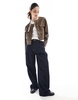 ASOS DESIGN cropped collarless leather look jacket in chocolate