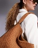 River Island suedette woven slouch bag in brown