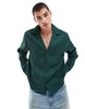 ASOS DESIGN boxy oversized plisse shirt in green